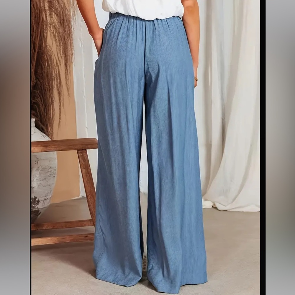 NEW•XL•LAST 1‼️ Belle In Blue Tie-Waist Wide Legged Pants With Pockets - Picture 5 of 12